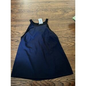 19 cooper By Buckle XS halter top navy blue black trim cutout back Lined